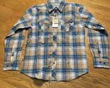 Ablanche New York Men&#39;s size L Tan Blue Plaid Long Sleeve Button Front - $16.73