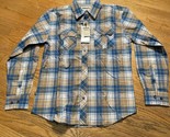 Ablanche New York Men&#39;s size L Tan Blue Plaid Long Sleeve Button Front - £13.37 GBP