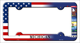 Michigan|American Flag Novelty Metal License Plate Frame LPF-461 - £14.90 GBP