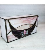 Vintage Stained Slag Glass Facial Tissue Box Cover Pink Purple Wings 9.5... - £23.07 GBP