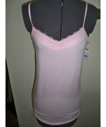 WOMEN&#39;S JRS NOLLIE CAMI TANK TOP ADJUSTABLE STRAPS LACE TRIM PINK NEW $13 - £7.98 GBP