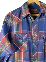 Rustler 16 1/2 Western Shirt Mens Blue Plaid Pearl Snap Cowboy Vintage X Long - £29.75 GBP