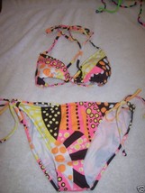 Women&#39;s/Jrs Lilu Orange/Brown/Yellow String Bikini Swimsuit Size M/Xl New $70  - $26.99