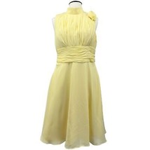 Halter dress women&#39;s M / L  sleeveless yellow pleated swing skirt fit flare - £11.82 GBP
