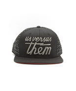 MENS GUYS US VERSUS THEM MAGNUM SNAPBACK BLACK HAT CAP LID GRAY STRIPES ... - £18.37 GBP