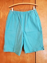 Denim &amp; Co Womens Medium Long Shorts Denim Plus Stretch Waist Aqua Blue Pockets - £8.01 GBP