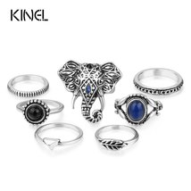 Hot Vintage Elephant Midi Rings Set For Women Tibetan Antique Silver Color 7pcs/ - £6.29 GBP