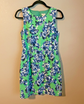 J Crew Textured Floral Blue Green Dress Size 6 Pockets 100% Cotton Lined... - $25.16