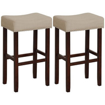 2 Set of 29 Inch Height Upholstered Bar Stool with Solid Rubber Wood Legs and Fo - £107.24 GBP