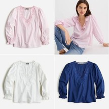 New J Crew Navy Pink White Eyelet Embroidered V-neck Bubble Sleeve Cotto... - £35.29 GBP