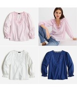 New J Crew Navy Pink White Eyelet Embroidered V-neck Bubble Sleeve Cotto... - £35.46 GBP