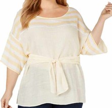 NY Collection Womens Plus Size Striped Tie Waist Top Size 2X Color White - £39.17 GBP