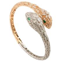 18k Solid White and Rose Gold 4.44 ct Diamond Statement Serpentine Open Bracelet - £15,150.47 GBP