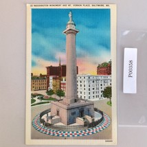 Washington Monument &amp; Mt Vernon Place Baltimore MD Vintage Linen Postcar... - $9.39