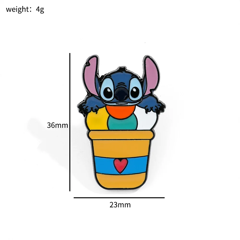 Lilo Stitch Ice Cream Drink Styling Brooch Cute Enamel Pins Metal Badge -2 - $2.52