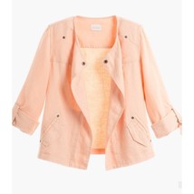 Chicos Womens Jacket Peach Drape-Front Easy Linen Roll Tab Open Front 1 ... - $27.72