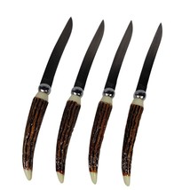 Vtg Lot 4 Stainless Steel Steak Knives Faux Stag Horn Antler Bone Handles Japan - £11.69 GBP