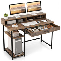 48 Inch Computer Desk with Monitor Stand Drawer and Shelves-Rustic Brown - Color - £147.21 GBP