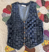 Vintage Casual Corner Vest Womens M Blue Woven Lattice Boho Button 90s - $25.00