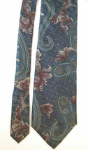 Men&#39;s BILL BLASS Floral Paisley Tie 100% Silk Muted Blue Purple Taupe - £9.61 GBP