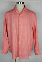 Tommy Bahama Mens Coral Pink Linen Windowpane Button Front Shirt XL - £15.53 GBP