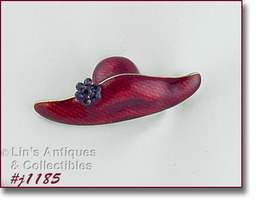 Eisenberg Ice Signed Red Enamel Hat Shape Pin Brooch (#J1185) - £30.02 GBP