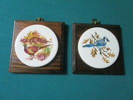 Ceramic hand painted bird on wood frame - frame is 4 1/2&quot; - medallion is 3 1/2&quot; - £36.17 GBP