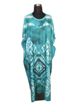 Teal Tie Dye Lightweight Kaftan Maxi Lounge Dress Swim Coverup Boho Plus 3X - £15.72 GBP