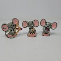 Vintage Clay Mouse Cherub Heart Mice 3&quot; Hand Painted Blue Eyes 80s Lot of 3 - £8.17 GBP