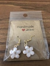 White Flower Fashionable Earrings Gold Hypoallergenic Hook Earring Style WH - $14.20