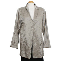 Eileen Fisher Stone Gray Steel Satin Cotton Blend Long Jacket L - £167.85 GBP