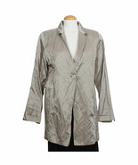 EILEEN FISHER Stone Gray Steel Satin Cotton Blend Long Jacket L - $285.95 CAD