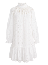 NWT J.Crew Ruffleneck Mini in White Embroidered Eyelet Shift Dress XL Tall - $91.08