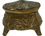 Vintage Jewelry Casket Brass Tone Metal Footed Jewelry Box Art Nouveau F... - £21.42 GBP