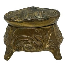 Vintage Jewelry Casket Brass Tone Metal Footed Jewelry Box Art Nouveau F... - £21.36 GBP