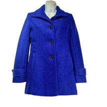 Kenneth Cole Petite Blue Boiled Wool Blend Button Front Long Coat Size 2P - $29.69