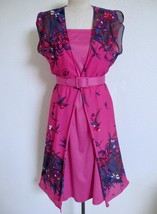 Vintage 70s Knit Dress XS 2 4 Sleeveless w Sheer Overdress Magenta Pink ... - £26.74 GBP