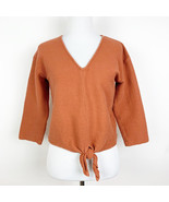 Madewell Texture &amp; Thread Orange Tie Front Crop Top 3/4 Sleeve V-Neck Si... - $16.39