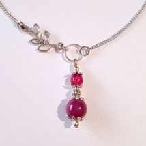 Victorian burgundy silver necklace jewelry set porcelain beads necklace ... - $47.88 CAD