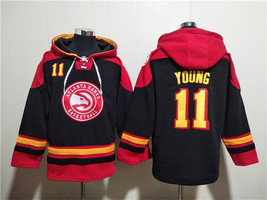 Men&#39;s Atlanta Hawks #11 Trae Young Black Red Lace-Up Pullover Hoodie - $1,425.21 MXN