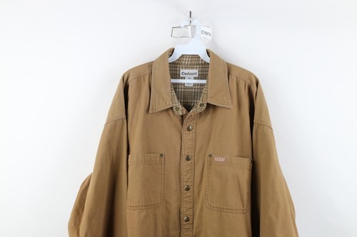Vtg Carhartt Mens 2XLT Faded Flannel Lined Canvas Button Shirt Jacket Jac Shirt Item image 2