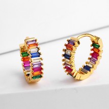 FA Delicate Rainbow Baguette Earring For Woman Cubic Zirconia Hoop Earrings Pend - £11.15 GBP