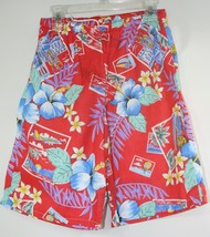 Vintage Red Hawaiian Patterned Shorts Elastic Waist Boys LARGE - $14.84