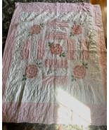 Antique Cross Stitch Rose Pattern in Pink,  Hand Quilted 1950&#39;s Lot B - €239,91 EUR