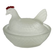 Vintage Frosted Hen on Nest Clear Glass Figural Chicken Trinket Box 2&quot; Leghorn - £17.17 GBP