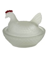 Vintage Frosted Hen on Nest Clear Glass Figural Chicken Trinket Box 2&quot; L... - £16.89 GBP