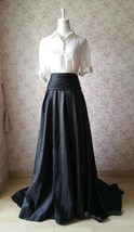 Black Pleated Maxi Satin Skirt Outfit Women Custom Plus Size Prom Maxi Skirt image 1