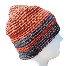 Men&#39;s Beanie Hat Handmade Rust Orange Gray Crochet Boating Hiking Outdoo... - £24.26 GBP