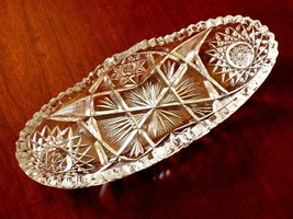 VTG American Brilliant Period Star Cut Crystal Glass Lace Oval Bowl Celery Tray - £35.05 GBP