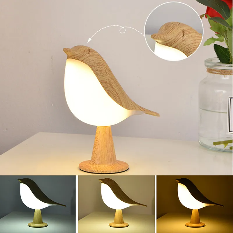  led table lamp 3 colors dimming bedside night lamp usb rechargeable bird shape bedroom thumb200